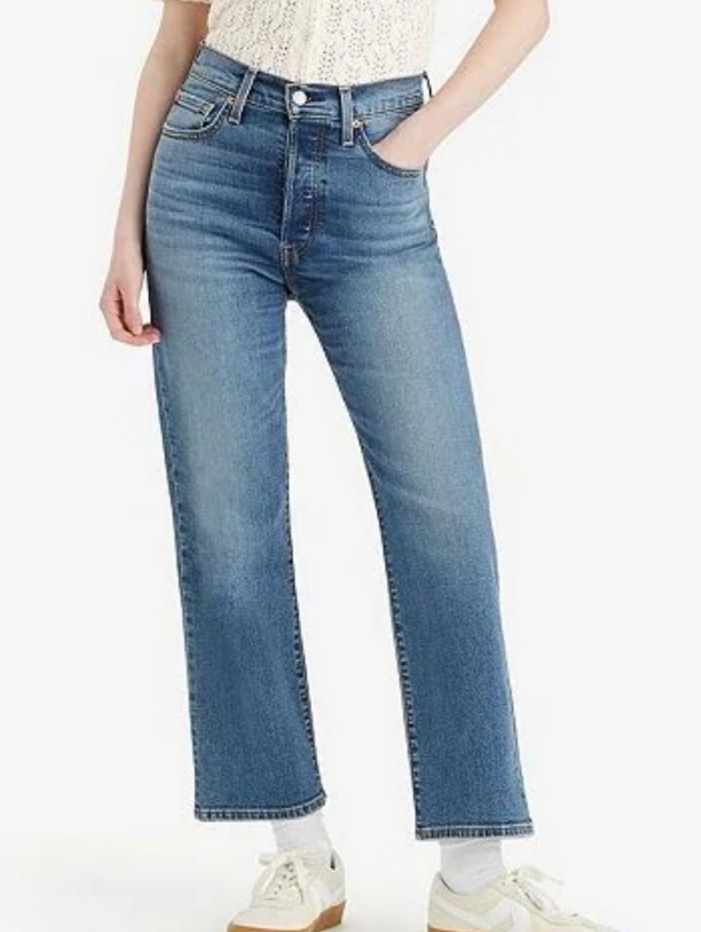 Levi's Ribcage Straight Ankle High Rise Button Fly Medium Wash Stretch Jean